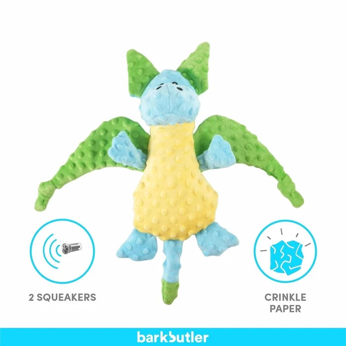 BarkButler Pookie The Dragon Plush Squeaky Dog Toy