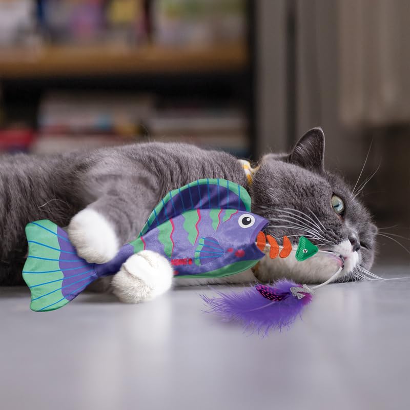 KONG Wrangler Angler Fish Interactive Long Shiny Plush Toy for Cats