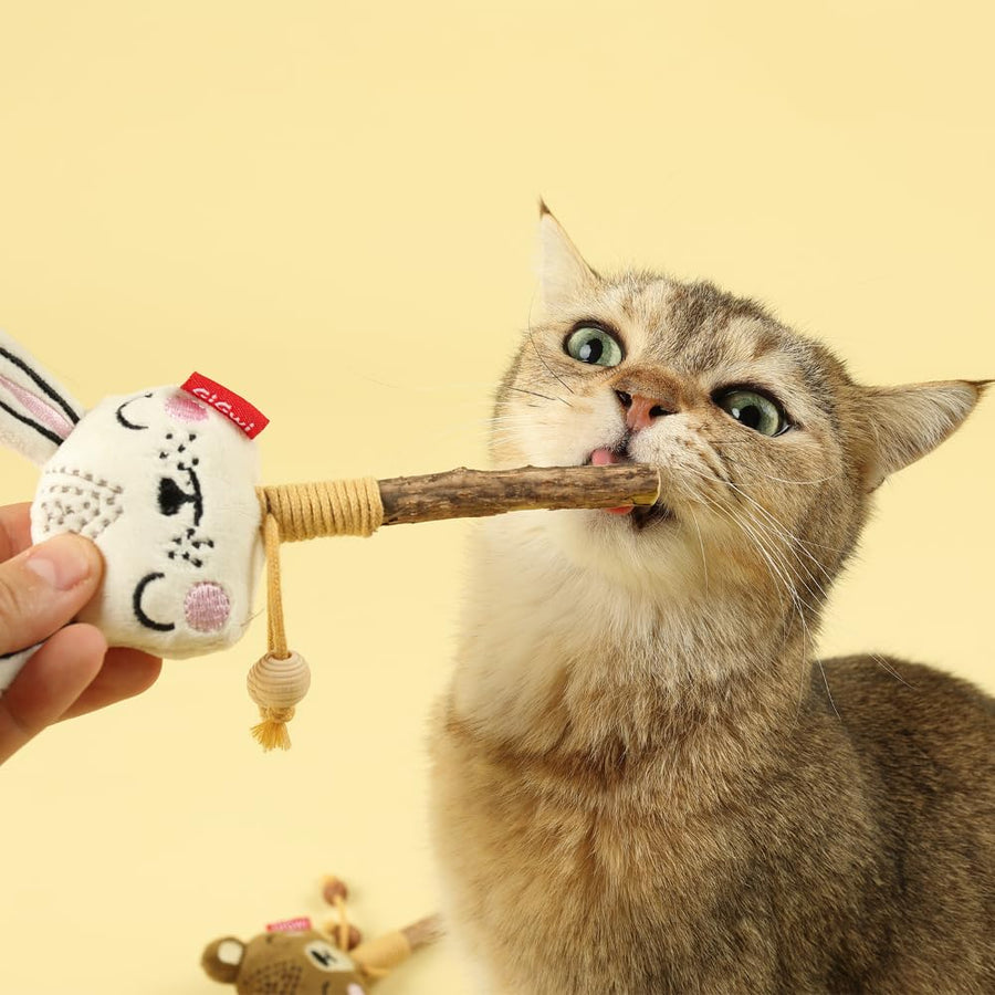 Gigwi Eco Line Catch and Scratch Rabbit With Silvervine Leaves and Stick Cat Toy
