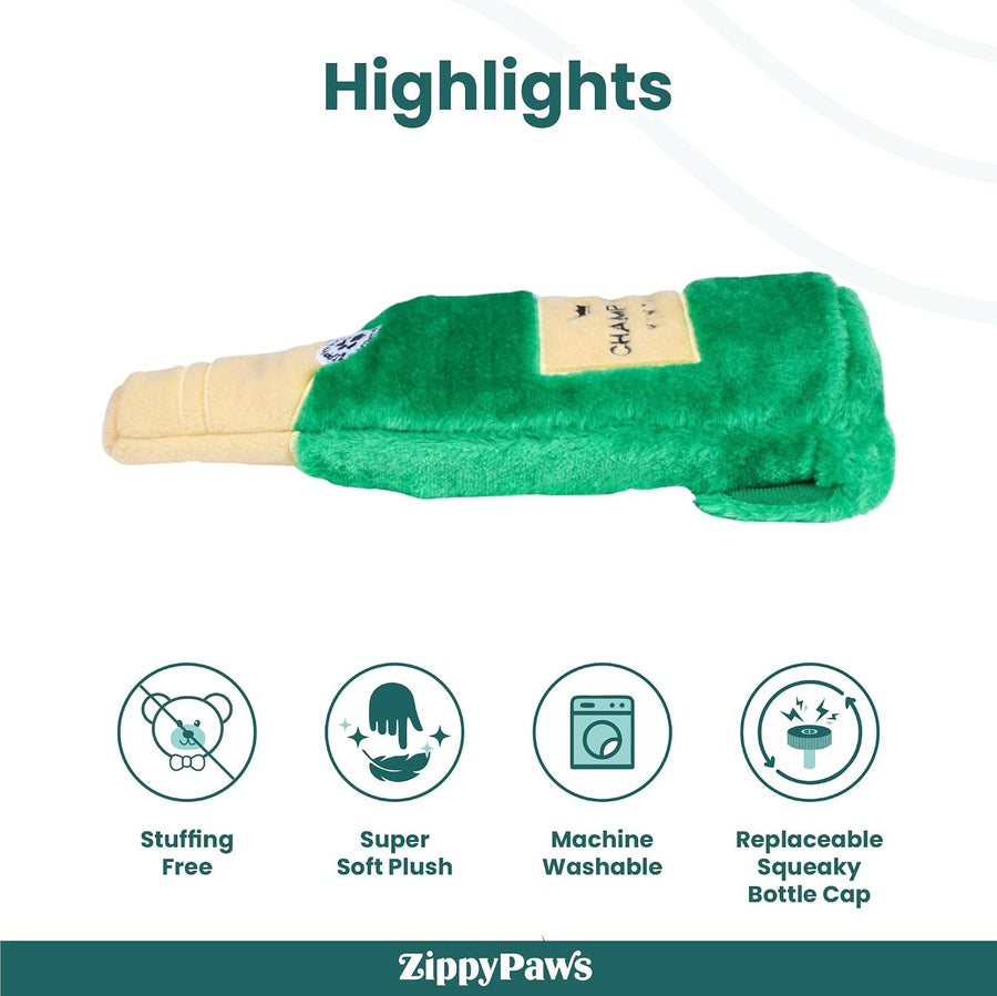 Zippy Paws Happy Hour Champagne Crusherz Plush Toy for Dogs