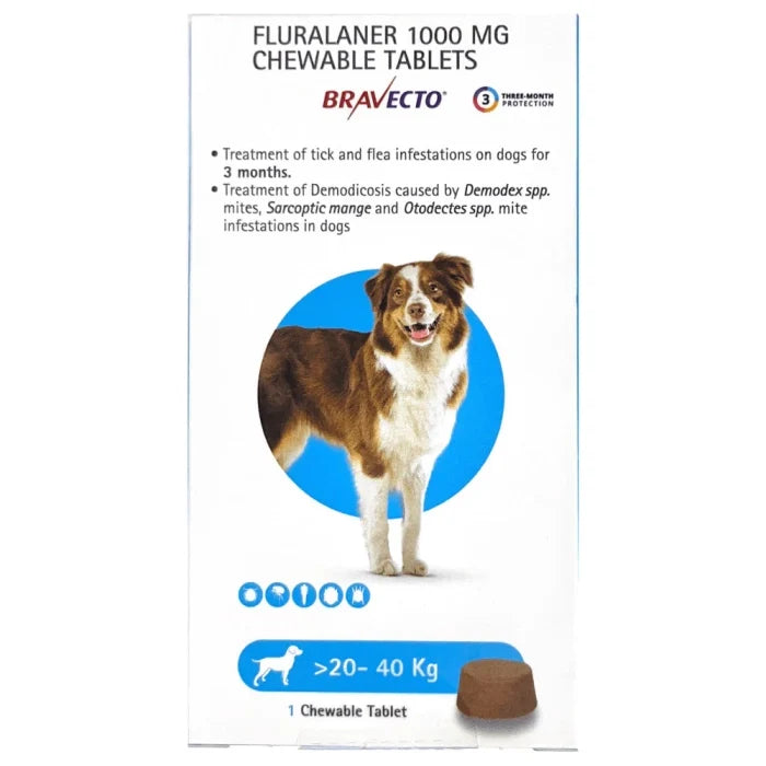 Bravecto Fluralaner Flea and Tick Control Tablet for Dogs