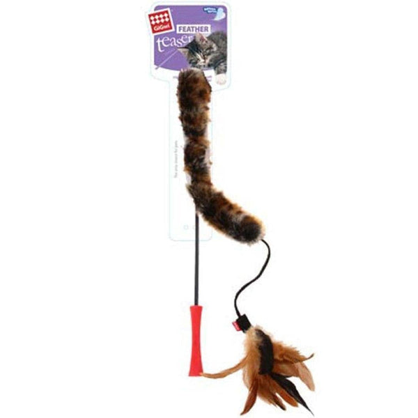GiGwi Feather Teaser Catwand with Natural Feather Plush Tail Extendable Toy