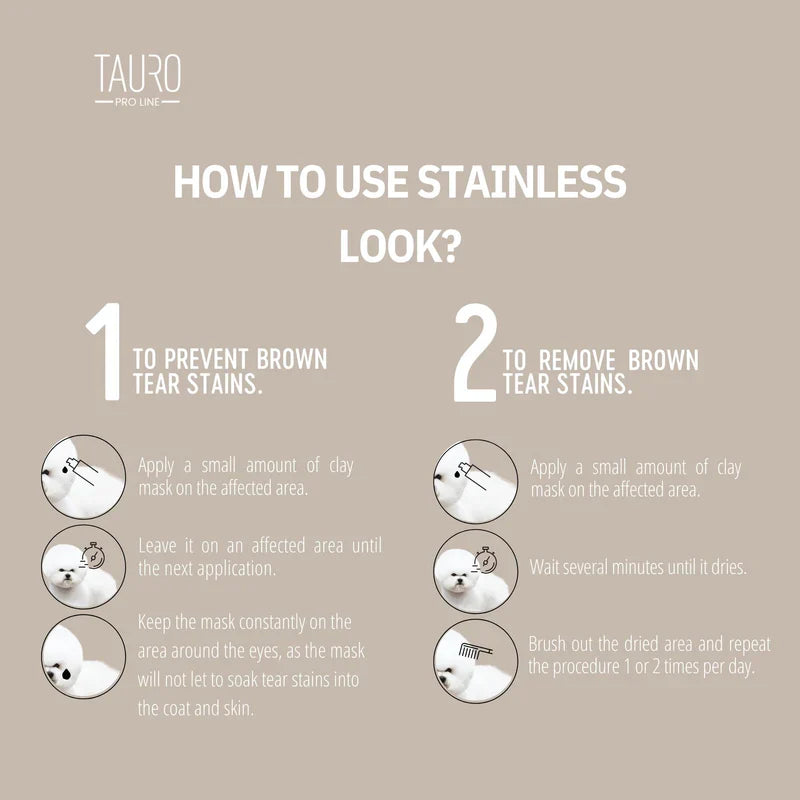Tauro Pro Line Pure Nature Stainless Look 3in1 Natural Clay Mask to Prevent Tear Stains on the Coat for Dogs