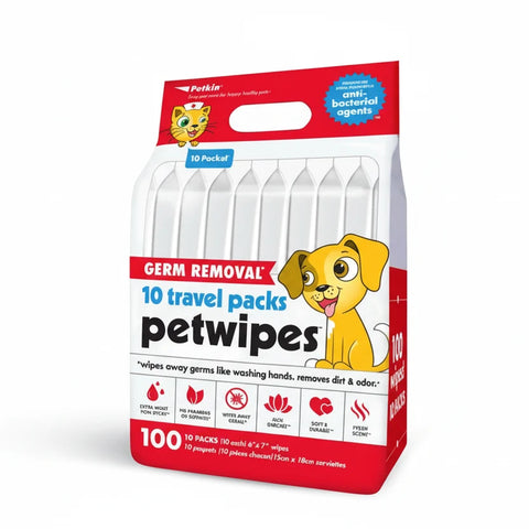 Petkin Travel Pack Pet Wipes Germ Removal for Dogs & Cats