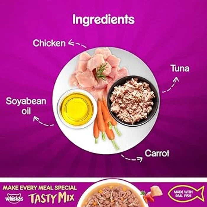 Whiskas Tasty Mix Chicken with Tuna and Carrot Cat Wet Food