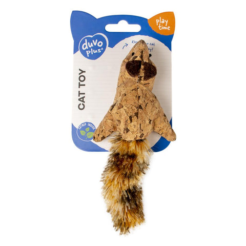Duvoplus Cork Squirrel with Big Plush Tail Hip Cork Toy for Cats