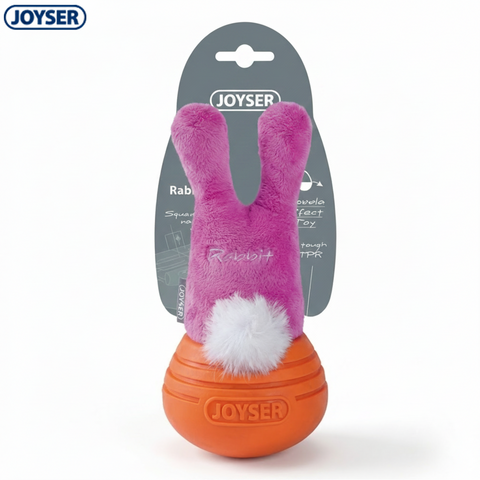 Joyser Woball Rabbit Plush Dog Toy with Squeaker and Wobble Base