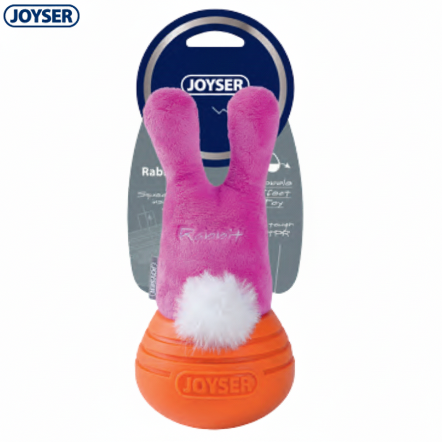 Joyser Woball Rabbit Plush Dog Toy with Squeaker and Wobble Base