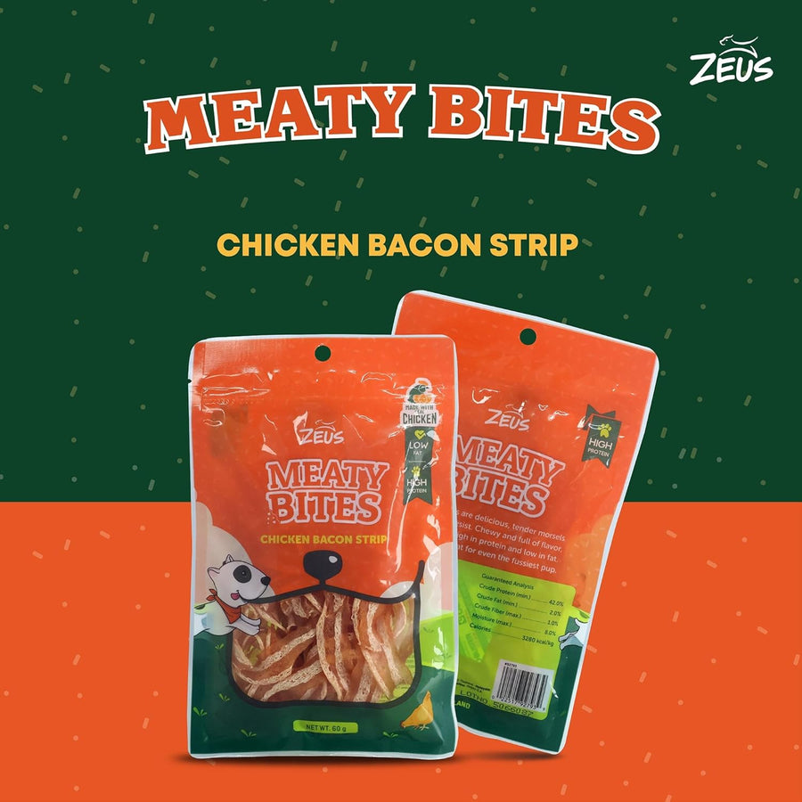 Zeus Meaty Bites Chicken Bacon Strip Dog Treats