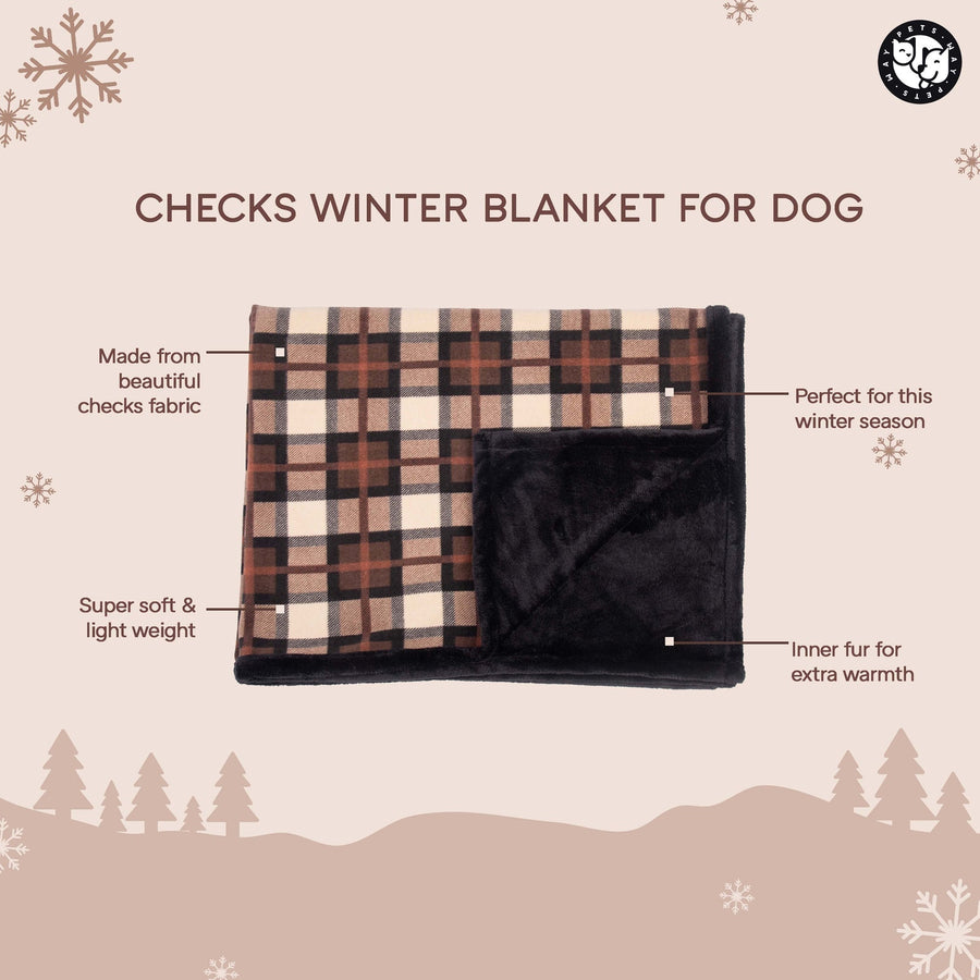 Pets Way Checks Brownie Soft Stylish & Durable Pet Blanket for Dogs