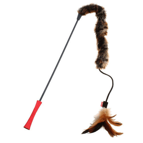 GiGwi Feather Teaser Catwand with Natural Feather Plush Tail Extendable Toy