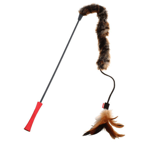 GiGwi Feather Teaser Catwand with Natural Feather Plush Tail Extendable Toy