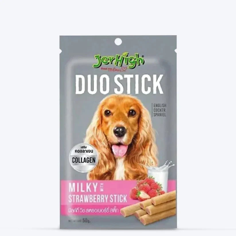 JerHigh Milk with Strawberry Duo Stick Dog Treats