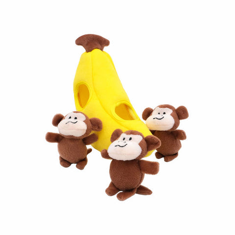 Zippy Paws Zippy Burrow Monkey N Banana Plush Toy for Dogs
